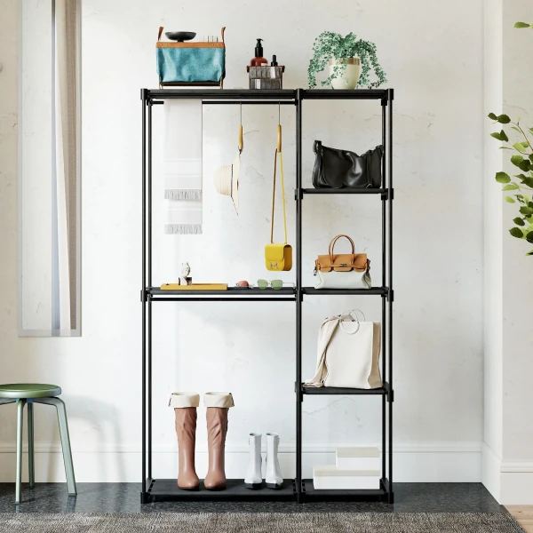 Stoffenkast kledingkast met kledingstang, planken, voor slaapkamer, kleedkamer, 111 x 43 x 185 cm, zwart 9