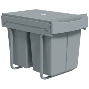 Uitschuifbare vuilnisbak, 2 x 20 l, verwijderbare containers, kunststof, metaal, grijs 1
