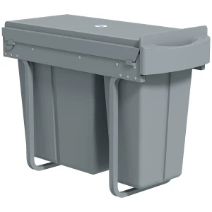 Uitschuifbare vuilnisbak, keukenafvalbak met 2 verwijderbare emmers, handvat, 30 liter (20 l+10 l), metaal, grijs 1
