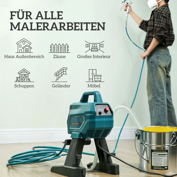 Verfspuitsysteem, 700 w elektrische verfpistool, 200 bar verfspuitapparaat met 1,5 l/min doorvoer, 33 x 26 x 41 cm, blauw 5