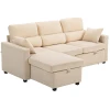 Verstelbare bedbank, l vormige logeerbank met bedfunctie, opslagruimte, kussens, voor woonkamer, logeerkamer, beige 1