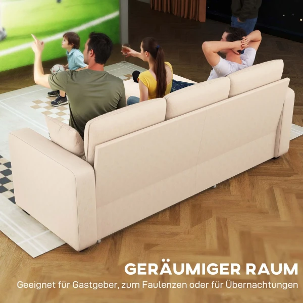 Verstelbare bedbank, l vormige logeerbank met bedfunctie, opslagruimte, kussens, voor woonkamer, logeerkamer, beige 5