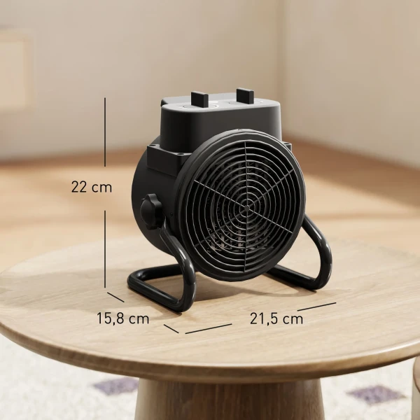 Verwarmingstoestel, verwarmingsventilator met 3 modi, instelbare thermostaat, handvat, oververhittingsbeveiliging, 21,5 x 15,8 x 22 cm, zwart 4