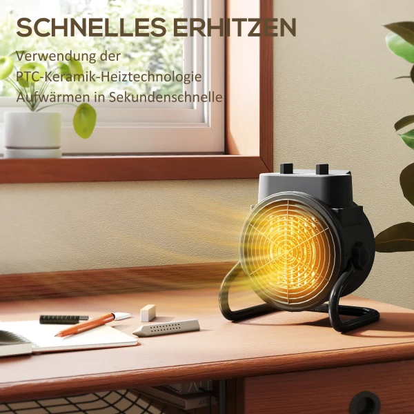 Verwarmingstoestel, verwarmingsventilator met 3 modi, instelbare thermostaat, handvat, oververhittingsbeveiliging, 21,5 x 15,8 x 22 cm, zwart 5