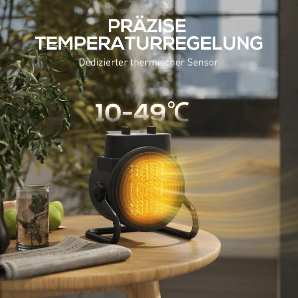 Verwarmingstoestel, verwarmingsventilator met 3 modi, instelbare thermostaat, handvat, oververhittingsbeveiliging, 21,5 x 15,8 x 22 cm, zwart 7