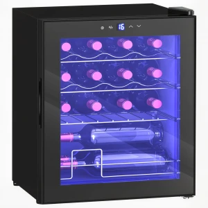 Vrijstaande wijnkoelkast, 16 flessen, voor huisbar, woonkamer, keuken touchscreen, glazen deur, led verlichting 1