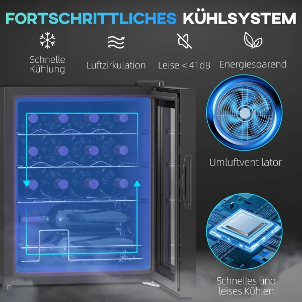 Vrijstaande wijnkoelkast, 16 flessen, voor huisbar, woonkamer, keuken touchscreen, glazen deur, led verlichting 5