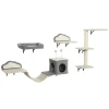Wandgemonteerd krabpaal set, sisal kraboppervlakken, 4 delen, voor 1 3 katten, beige 1