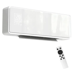 Wandgemonteerde 2000w keramische elektrische verwarming, ventilator, thermostaat, timer, afstandsbediening, glazen paneel, wit 1
