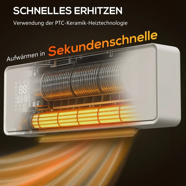 Wandgemonteerde 2000w keramische elektrische verwarming, ventilator, thermostaat, timer, afstandsbediening, glazen paneel, wit 5