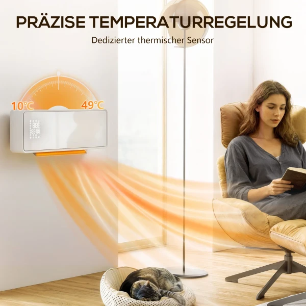 Wandgemonteerde 2000w keramische elektrische verwarming, ventilator, thermostaat, timer, afstandsbediening, glazen paneel, wit 8