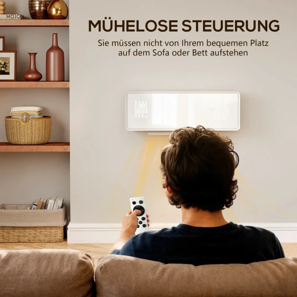 Wandgemonteerde 2000w keramische elektrische verwarming, ventilator, thermostaat, timer, afstandsbediening, glazen paneel, wit 9