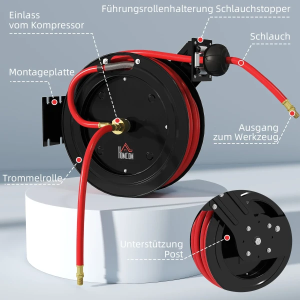 Wandgemonteerde tuinslanghaspel, automatisch terugtrekken, 20 bar waterdruk, 15+1 m waterslang, metaal 5