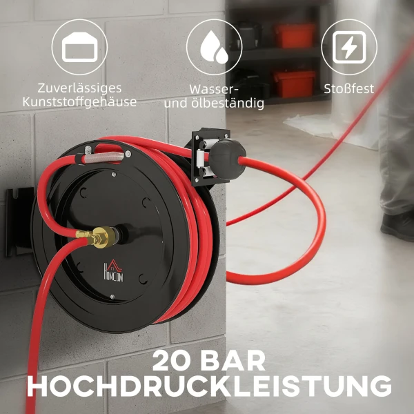 Wandgemonteerde tuinslanghaspel, automatisch terugtrekken, 20 bar waterdruk, 15+1 m waterslang, metaal 7