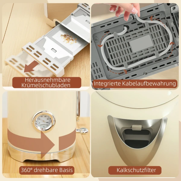 Waterkoker en broodrooster set, 2200w, 7 bruiningsniveaus, versch. functies, crème 10