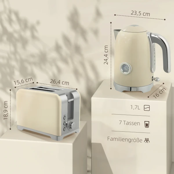 Waterkoker en broodrooster set, 2200w, 7 bruiningsniveaus, versch. functies, crème 4