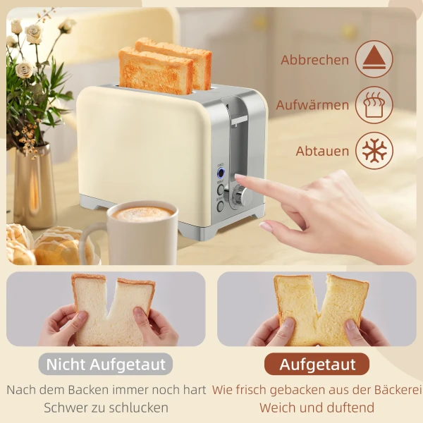 Waterkoker en broodrooster set, 2200w, 7 bruiningsniveaus, versch. functies, crème 6