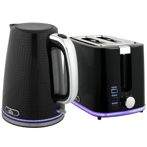 Waterkoker en broodrooster set, 2200w, otter thermostaat, 2 sleuf broodrooster, 7 bruiningsniveaus, kruimellade, zwart 1