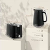 Waterkoker en broodrooster set, 2200w, otter thermostaat, 2 sleuf broodrooster, 7 bruiningsniveaus, kruimellade, zwart 4