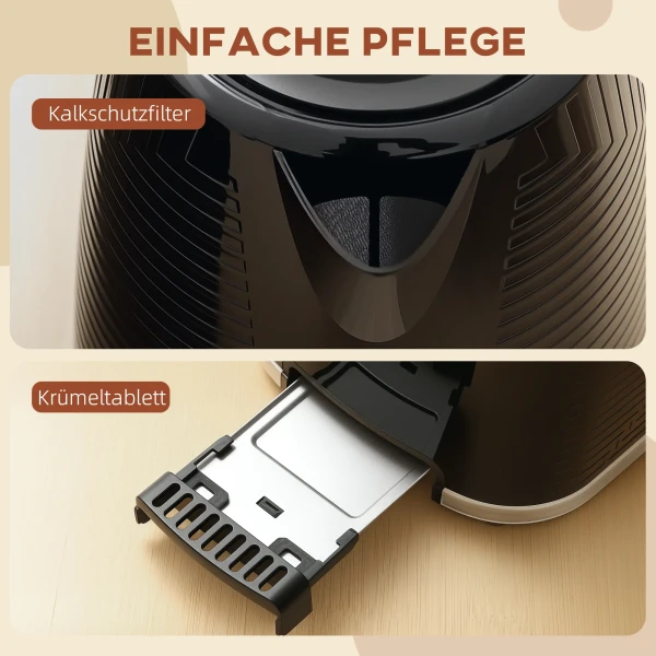 Waterkoker en broodrooster set, 2200w, otter thermostaat, 2 sleuf broodrooster, 7 bruiningsniveaus, kruimellade, zwart 8