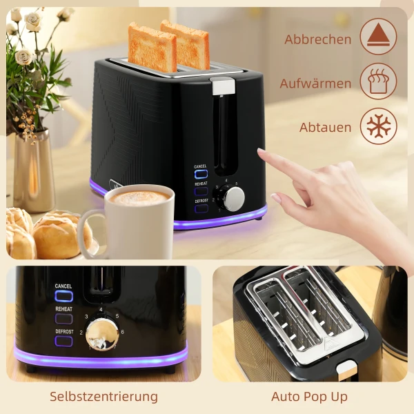 Waterkoker en broodrooster set, 2200w, otter thermostaat, 2 sleuf broodrooster, 7 bruiningsniveaus, kruimellade, zwart 9