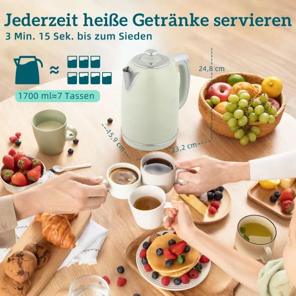 Waterkoker en broodrooster set, led display, 1,7 liter, 2200w, retro ontwerp, geheugenfunctie, grijs 4