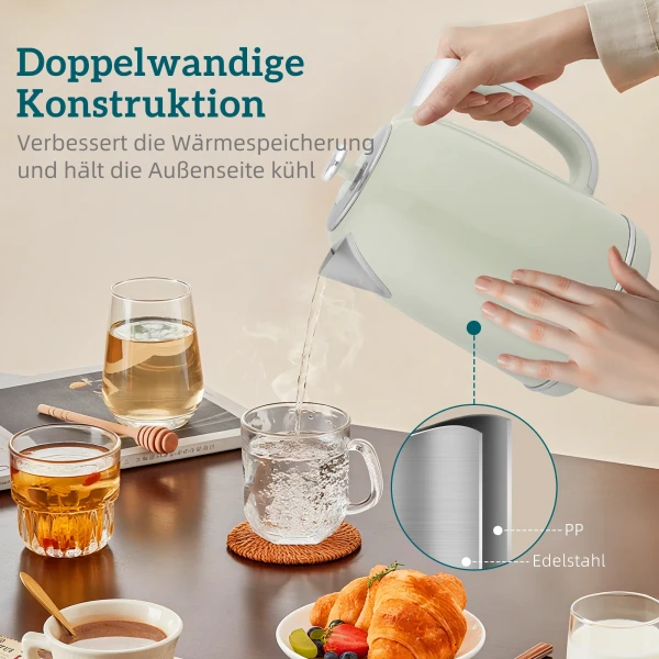 Waterkoker en broodrooster set, led display, 1,7 liter, 2200w, retro ontwerp, geheugenfunctie, grijs 6
