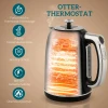 Waterkoker en broodrooster set, led display, 1,7 liter, 2200w, retro ontwerp, geheugenfunctie, zwart 5