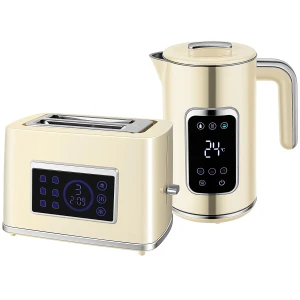 Waterkoker en broodrooster set met led touchscreen, 1,7 l, 2 broodroostersleuven, verschillende modi en functies, crèmewit 1