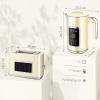 Waterkoker en broodrooster set met led touchscreen, 1,7 l, 2 broodroostersleuven, verschillende modi en functies, crèmewit 4