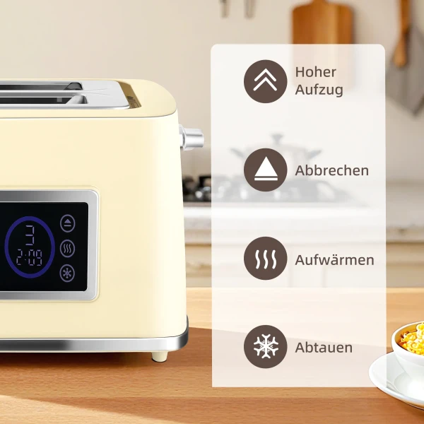Waterkoker en broodrooster set met led touchscreen, 1,7 l, 2 broodroostersleuven, verschillende modi en functies, crèmewit 8