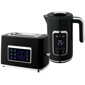 Waterkoker en broodrooster set met led touchscreen, 1,7 l, 2 broodroostersleuven, verschillende modi en functies, zwart 1