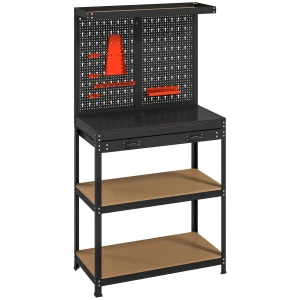 Werkbank 80 x 40,5 x 155 cm werkbank met perforatiebord, haken, lade, 2 planken voor werkplaats zwart 1
