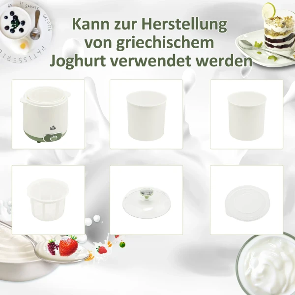 Yoghurtmaker, 1,5 l yoghurtmachine met 2 glazen, zeef, deksel, 20 w yoghurt maker voor griekse yoghurt, voor 3 5 personen, 19,5x17,5x21,4 cm, wit 6