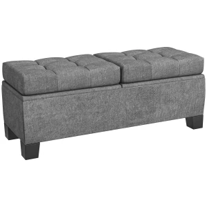 Zitbank met opbergruimte, gestoffeerde bank met linnenlook, gepolsterde opbergdoos tot 180kg belastbaar, voor gang, slaapkamer, woonkamer, 116x41x47 cm, grijs 1