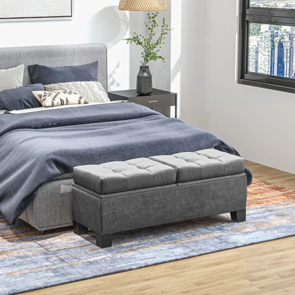 Zitbank met opbergruimte, gestoffeerde bank met linnenlook, gepolsterde opbergdoos tot 180kg belastbaar, voor gang, slaapkamer, woonkamer, 116x41x47 cm, grijs 2