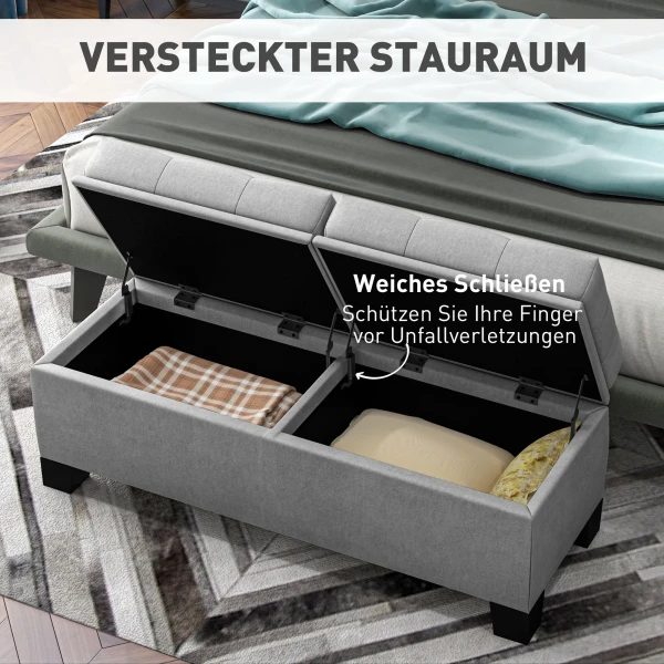 Zitbank met opbergruimte, gestoffeerde bank met linnenlook, gepolsterde opbergdoos tot 180kg belastbaar, voor gang, slaapkamer, woonkamer, 116x41x47 cm, grijs 5