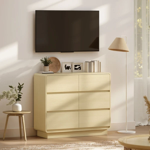 100 Cm Dressoir, Buffetkast Met 6 Lades, Commode Voor Keuken, Woonkamer, Eetkamer, Natuurhout