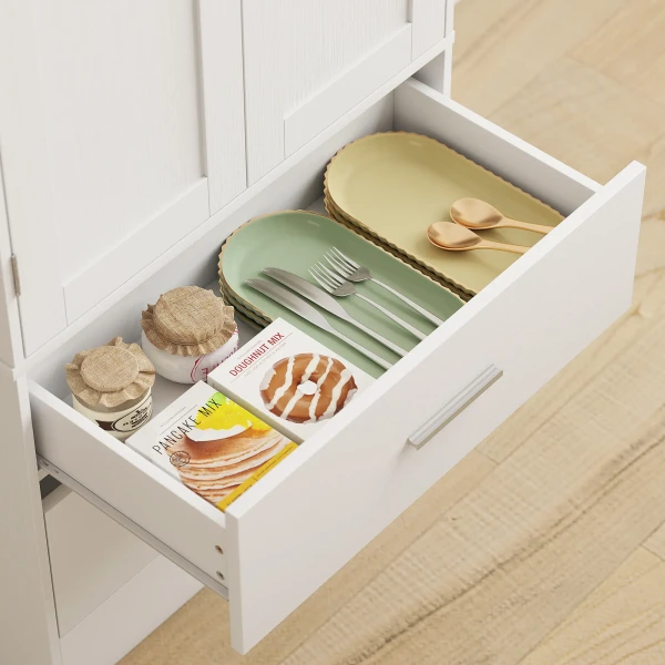 159 Cm Keukenkast, Verstelbare Planken, 2 Lades, Voor Keuken, Eetkamer, Spaanplaat, MDF, Wit