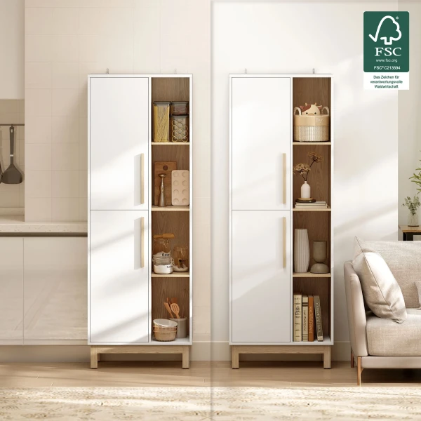 176 cm hoog boekenrek, 4 open rekken, 2 kasten, vrijstaande boekenkast, mdf, wit 7