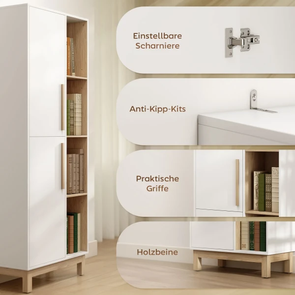 176 cm hoog boekenrek, 4 open rekken, 2 kasten, vrijstaande boekenkast, mdf, wit 8