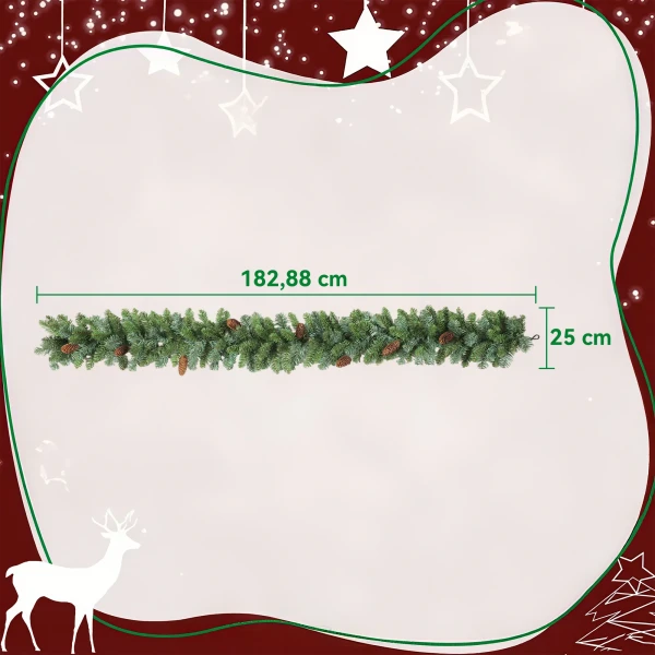 1,8 m kunstmatige kerstkrans bloemdecoratie met 162 punten 8 dennenappels groen 4