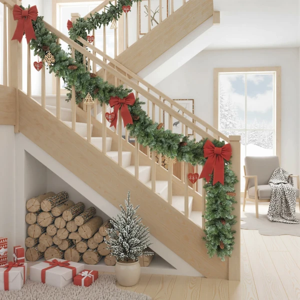 1,8 m kunstmatige kerstkrans bloemdecoratie met 162 punten 8 dennenappels groen 8