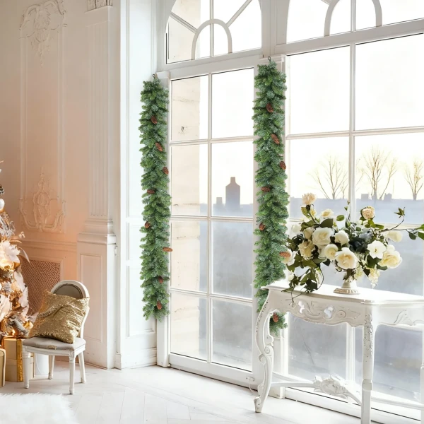 1,8 m kunstmatige kerstkrans bloemdecoratie met 162 punten 8 dennenappels groen 9