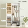 180 Cm Garderobekast Met Kledingrek, Schoenenbank, 4 Haken, Open Opbergvakken, MDF, Wit