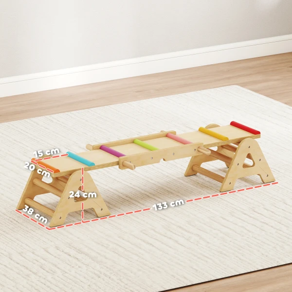 2 In 1 Balance Wip Kinderen, Zwevende Balk Van Hout, Tuin Schommelwip, Balance Board 133 X 38 X 24 Cm