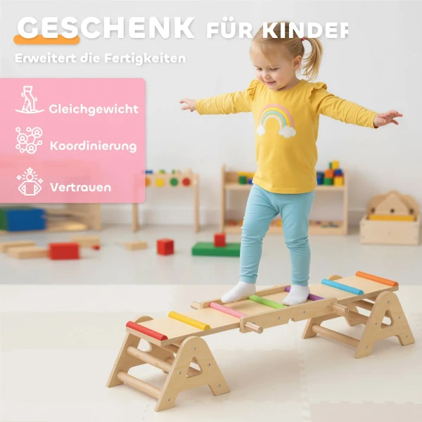 2 In 1 Balance Wip Kinderen, Zwevende Balk Van Hout, Tuin Schommelwip, Balance Board 133 X 38 X 24 Cm