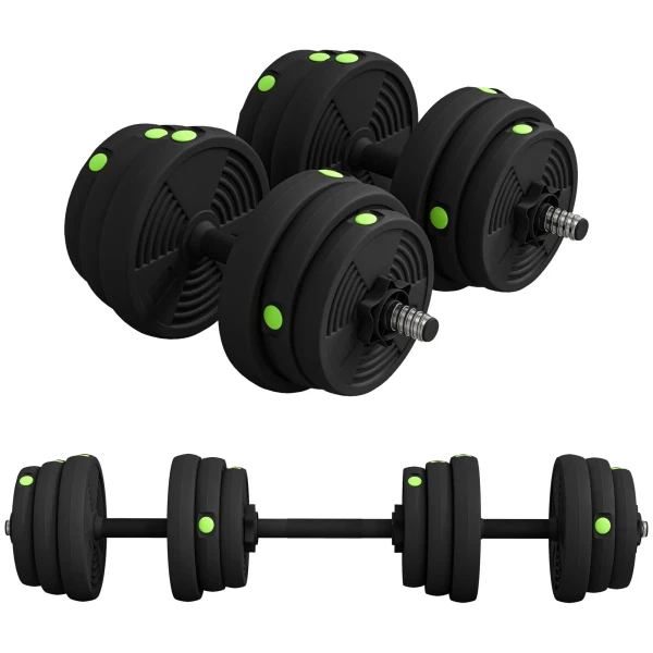 2 in 1 Dumbbell Set, Lange & Korte Dumbbell, 25 Kg, Antislip, Vloerbeschermend, Zwart/Groen