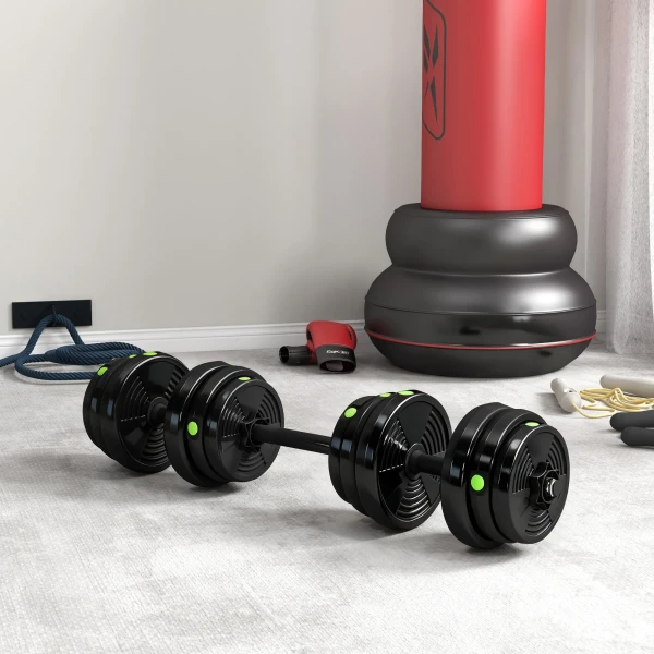 2 in 1 Dumbbell Set, Lange & Korte Dumbbell, 25 Kg, Antislip, Vloerbeschermend, Zwart/Groen