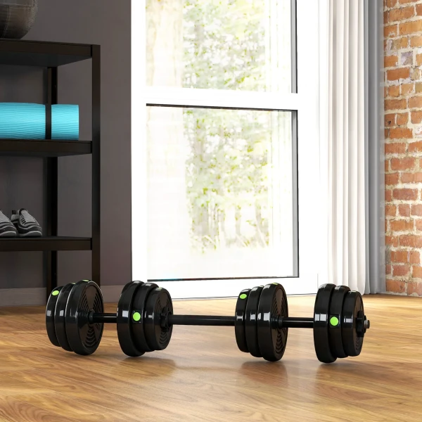 2 in 1 Dumbbell Set, Lange & Korte Dumbbell, 25 Kg, Antislip, Vloerbeschermend, Zwart/Groen